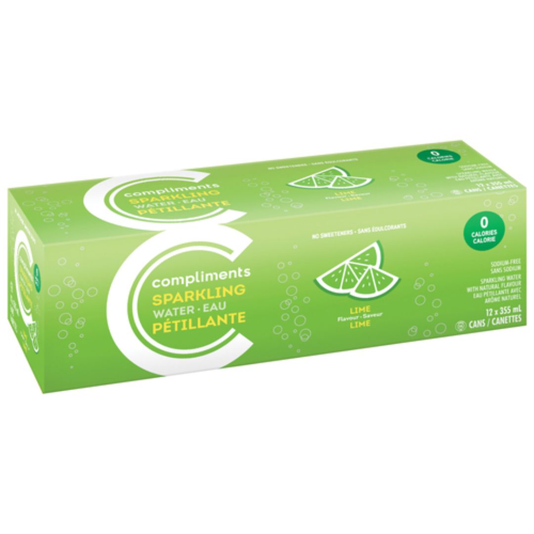 Compliments Lime Sparkling Water 355 ml x12