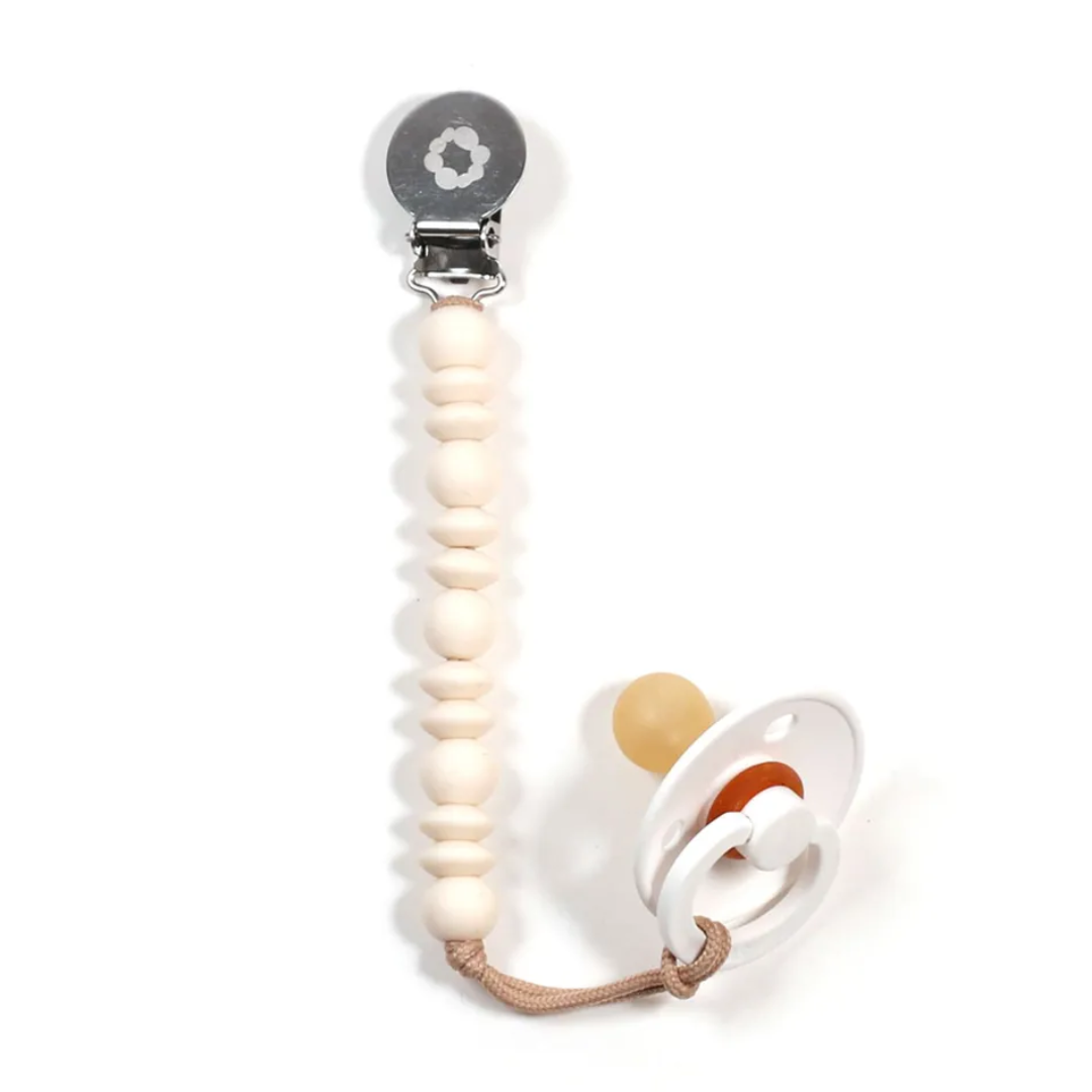 Bulle Silicone Pacifier Clip, Inox Ivory