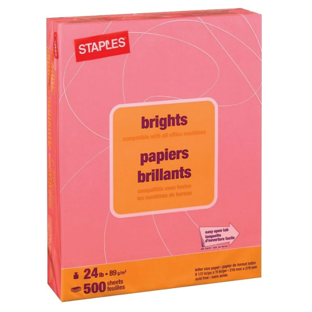 Staples Brights Coloured Copy Paper 8-1/2" x 11" Pink