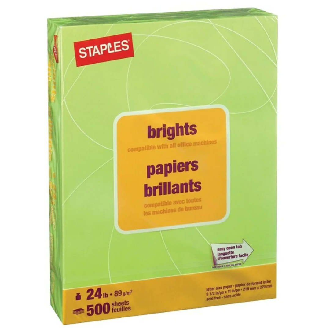 Staples Brights Coloured Copy Paper 8-1/2" x 11" Lime Green