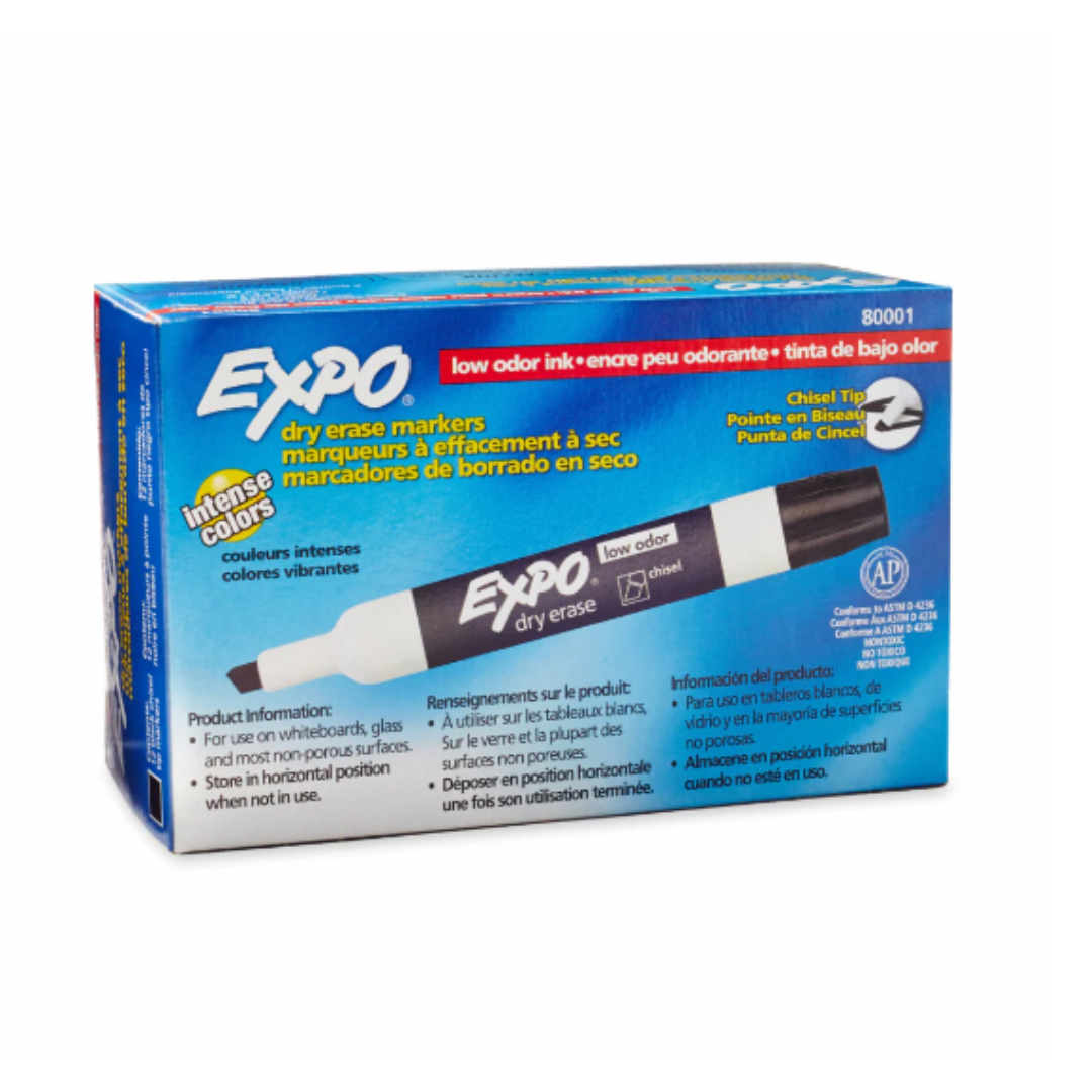 Expo Low Odour Dry Erase Markers Chisel Tip Black  12 Pack