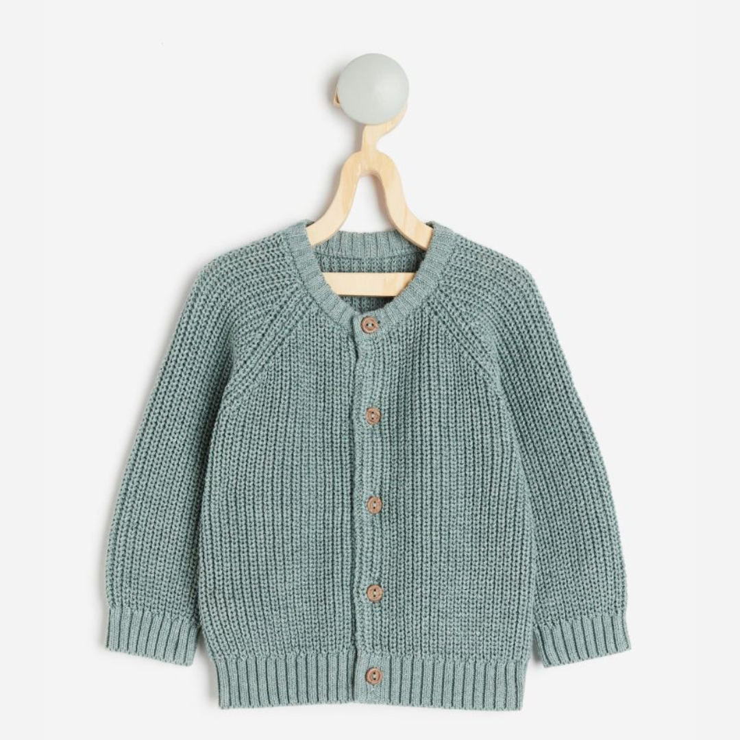 Rib-Knit Cardigan Green