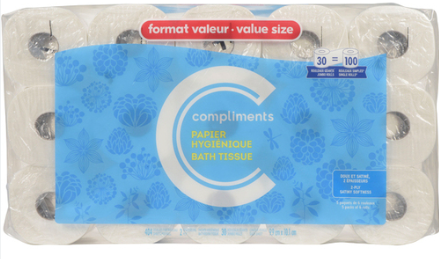 Compliments Value Size 2PLy 404 Sheets Bathroom Tissue 30 EA