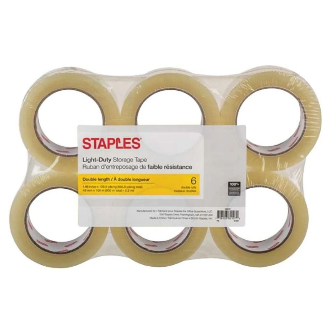 Staples Light Duty Storage Tape 48mm x 100m  6ct