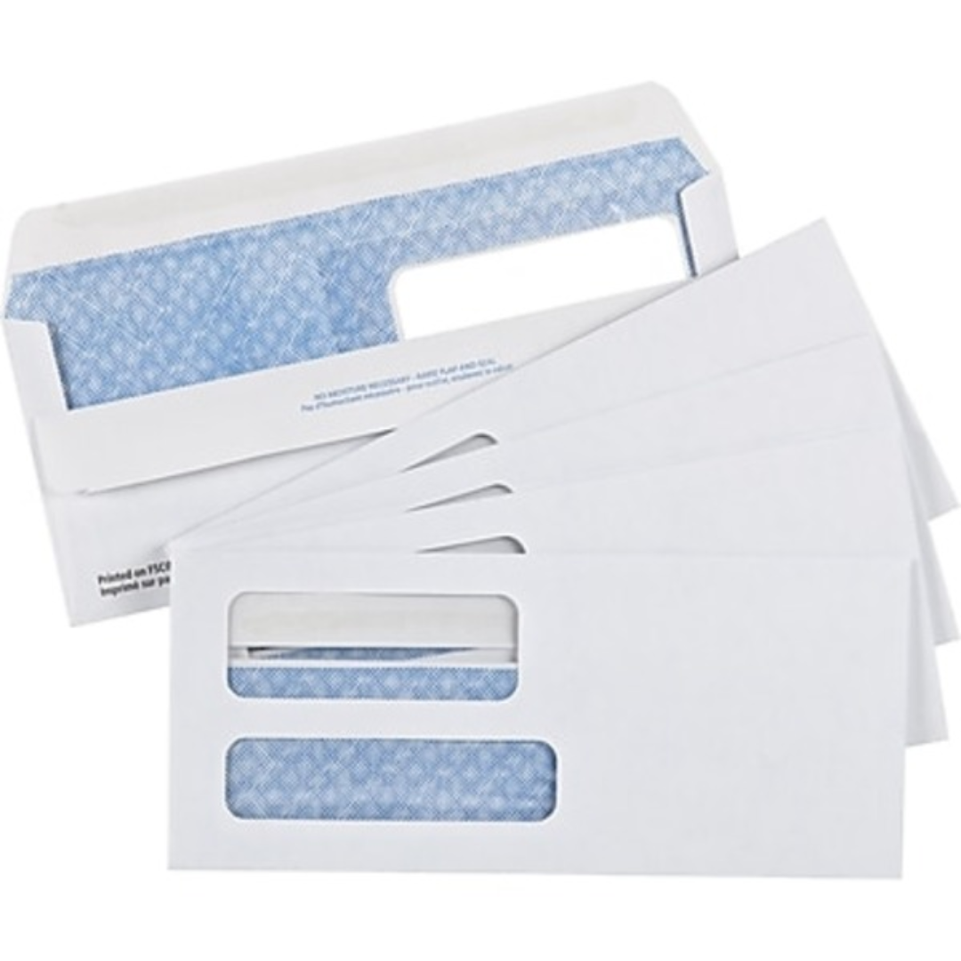 Staples 3-7/8" x 8-7/8" #9 White Double Window Security Fold & Stick Envelopes 250ct