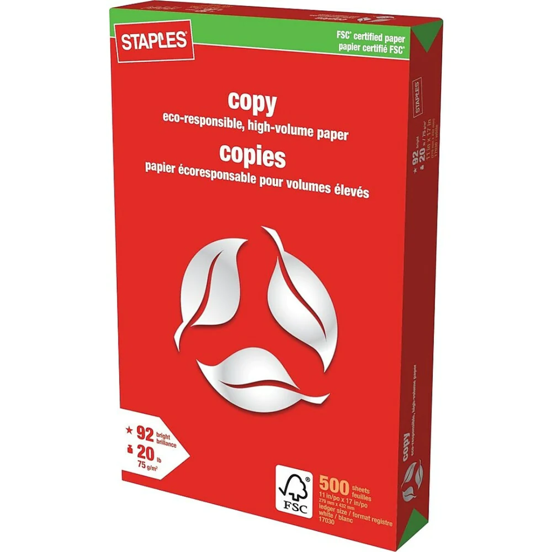 Staples Copy Paper 20 lb 11 x 17 White 500 Sheets 20lb