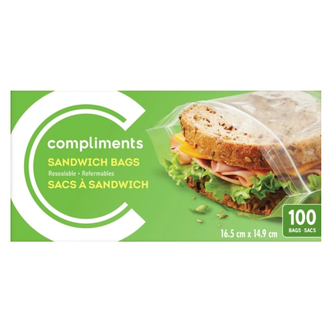 Compliments Resealable Sandwich Bags 100 EA