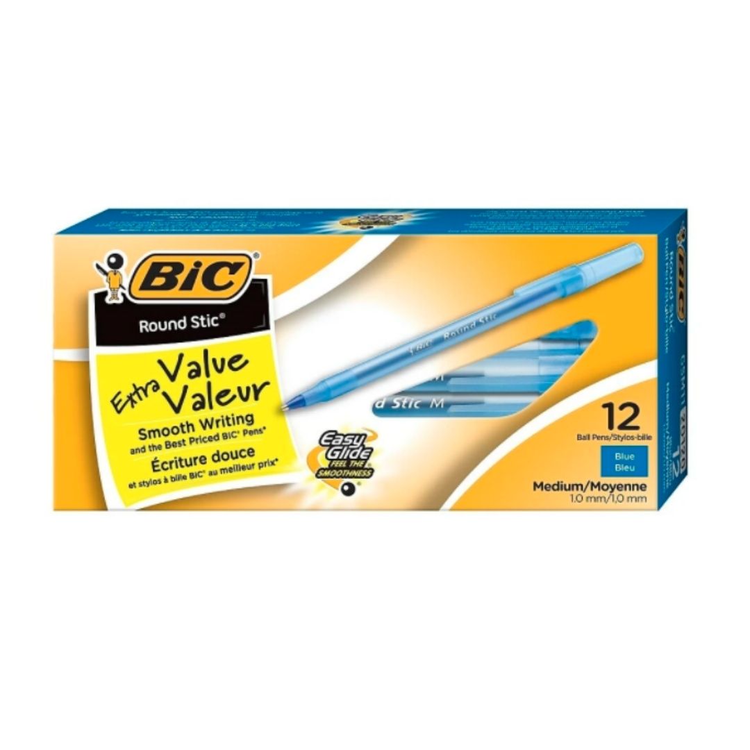 Bic Blue Round Stic Extra Value Ballpoint Pens 12 Pack