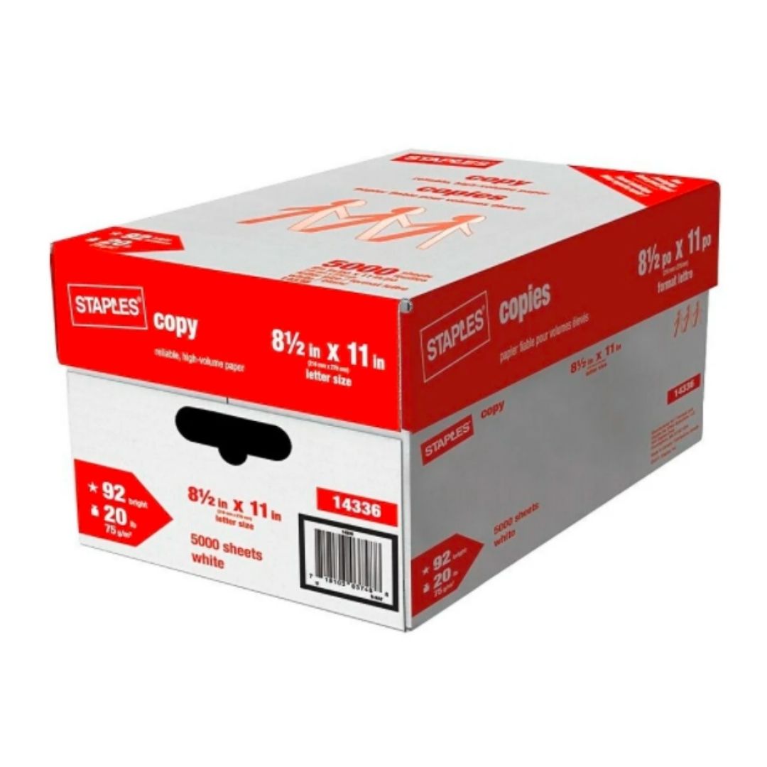 Staples Copy Paper 20 lb 8.5 x 11 White 5000 Sheets 20lb